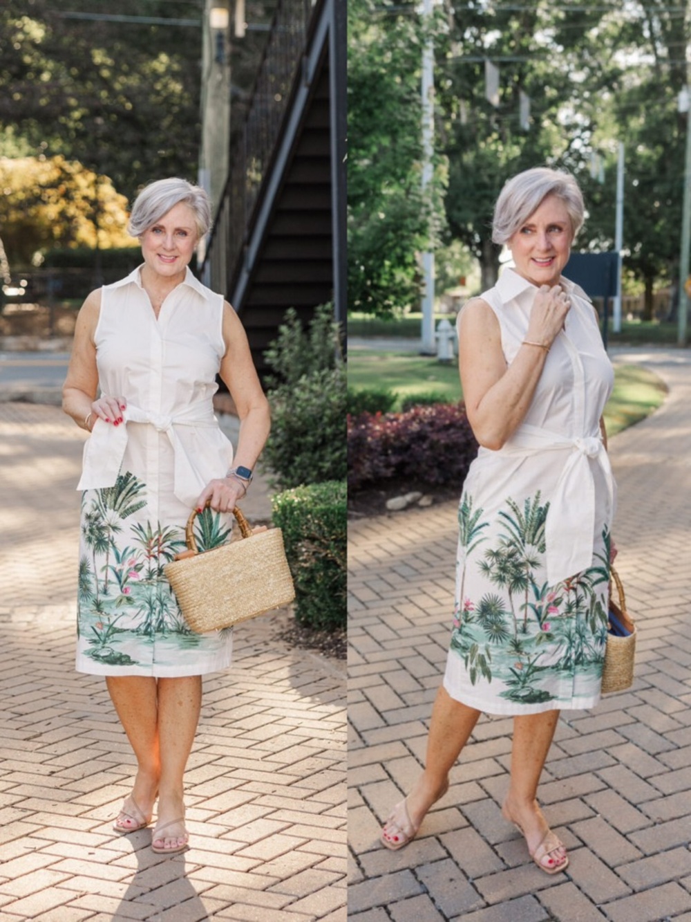 NWT J. McLaughlin‎ Suvi Tropical Print Button Front Tie Waist White Dress